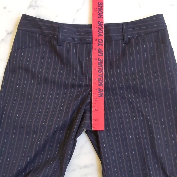 NWOT. Express Design Studio Editor Dress Pant w/brown stripe and sparkling gold. - Picture 3 of 8